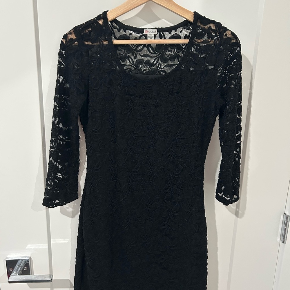 Guess Black Sheath Dress 3/4 Sleeve Scoop Neck